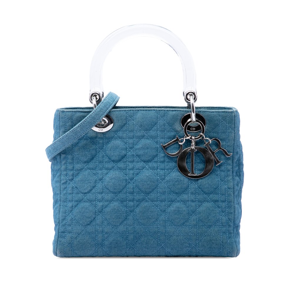Pre-Loved Dior Medium Denim Cannage Acrylic Handles Lady Dior